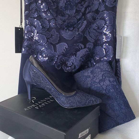 Tadashi Shoji Alvaro (navy) embroidered lace evening gown size 6 - Picture 9 of 10